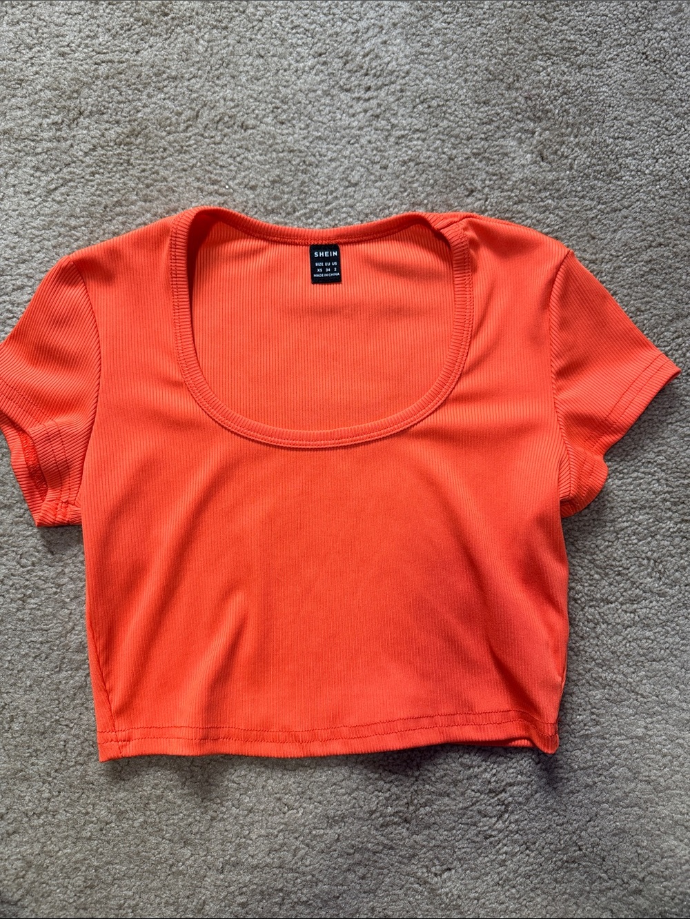 SHEIN Bright Orange Ribbed Scoop-Neck Crop Tee